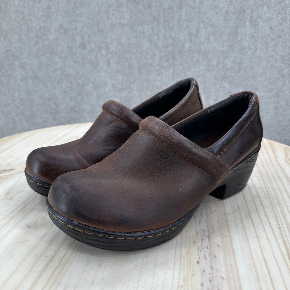 b.o.c. Born Concept Dark Brown Leather Clogs Block Heel Mules Slip On Shoes 8.5M